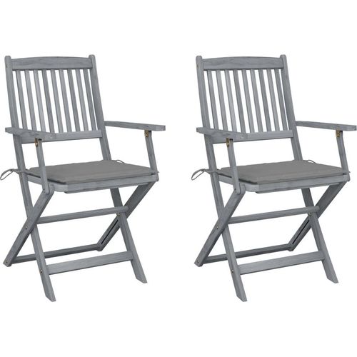 Ankonbej Klappbare Gartenstühle 2 Stk. mit Sitzkissen Massivholz Akazie