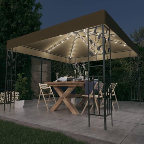 Ankonbej Pavillon mit LED-Lichterkette 3x3 m Taupe