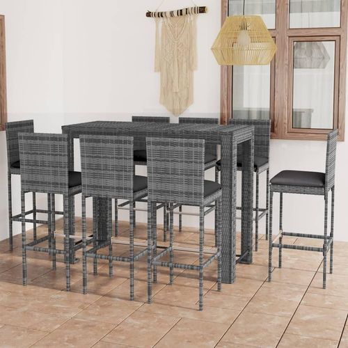 Ankonbej 9-tlg. Garten-Bar-Set mit Anthrazit Kissen Poly Rattan
