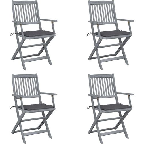 Ankonbej Klappbare Gartenstühle 4 Stk. mit Sitzkissen Massivholz Akazie