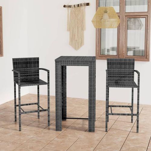 Ankonbej 3-tlg. Garten-Bar-Set mit Armlehnen Poly Rattan Grau