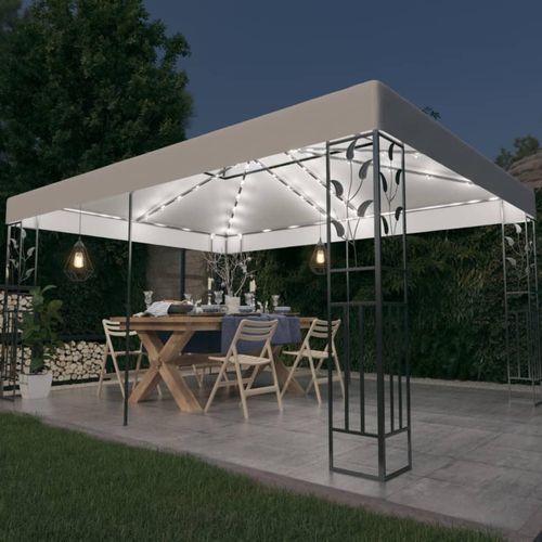 Ankonbej Pavillon mit Doppeldach & LED-Lichterkette 3x4 m Weiß