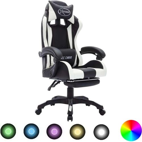Ankonbej Gaming-Stuhl mit RGB LED-Leuchten Weiß und Schwarz Kunstleder