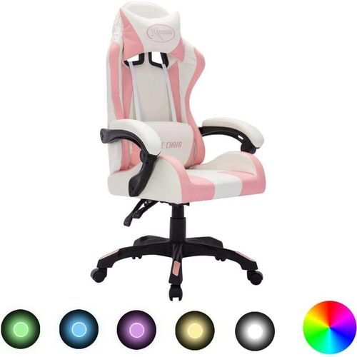 Ankonbej Gaming-Stuhl mit RGB LED-Leuchten Rosa und Schwarz Kunstleder