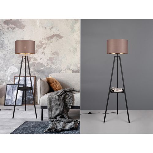 Standleuchte Colette Metall schwarz Textilschirm grau/gold