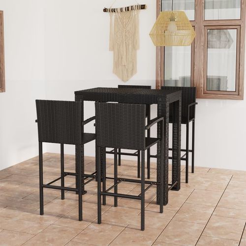 Ankonbej 5-tlg. Garten-Bar-Set mit Armlehnen Poly Rattan Schwarz
