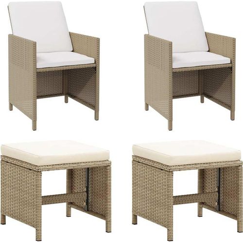 Ankonbej Gartenstühle mit Hocker 2 Stk. Poly Rattan Beige