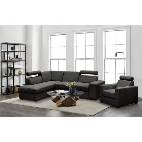 Ecksofa im modernes Stil Roma Polsterecke mit Schlaffunktion Bettkasten verstellbaren Kopfstützen, Stoff: vardo 16 - dunkelgrau, Ottomane: links