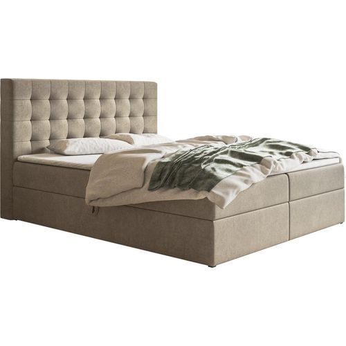 Boxspringbett 140x200 cm Jora - Doppelbett mit Matratze & Topper, 2x Bettkasten - Samtstoff (Beige - Jasmine 24)