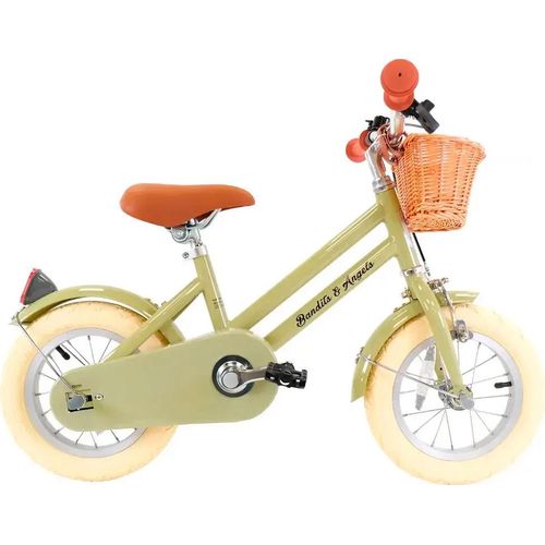 Bandits & Angels Kinderfahrrad 12 Zoll Retro Rider grün ab 3 Jahren – Metall Kinderfahrrad für Jungen und Mädchen – Inkl. Lenkerkorb – Verstellbarer Sattel und Lenker – 12 Zoll Luftreifen