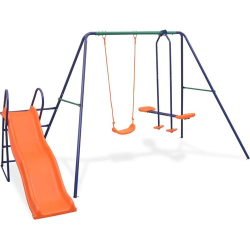 Ankonbej Schaukelset mit Rutsche und 3 Sitzen Orange