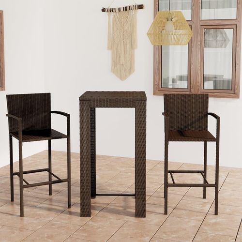 Ankonbej 3-tlg. Garten-Bar-Set mit Armlehnen Poly Rattan Braun