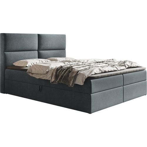 Boxspringbett 140x200 cm Coral - Matratze & Topper - Polsterbett, Modern Bett, Samtstoff - Doppelbett mit Zwei Bettkästen (Dunkelgrau - Jasmine 96)