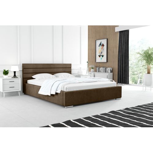 ADIDAR Noah Polsterbett 200x200cm Doppelbett - Holzrahmen mit Bettkasten und Lattenrost - Premium (Braun - Paros 03) Image