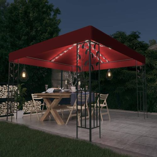 Ankonbej Pavillon mit LED-Lichterkette 3x3 m Weinrot