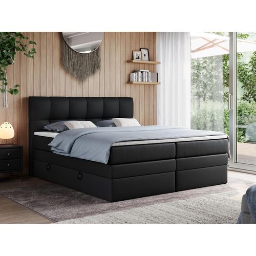 Boxspringbett mit Doppelmatratze - ALVIN-KING - 180x200cm - Schwarz - H3