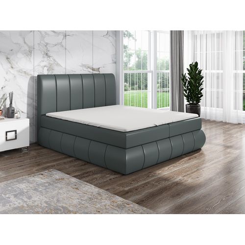 Boxspringbett EZRA 160x200 mit 2 Bettkästen, Bonell-Matratze und Topper. Dekorative Stifte an den Seiten der Kopfstütze. Bett Komplett-Set mit Matratze,Bettkasten & Kopfteil. Stoff Eko Cayenne. Elegantes Bett mit massives Kopfteil.