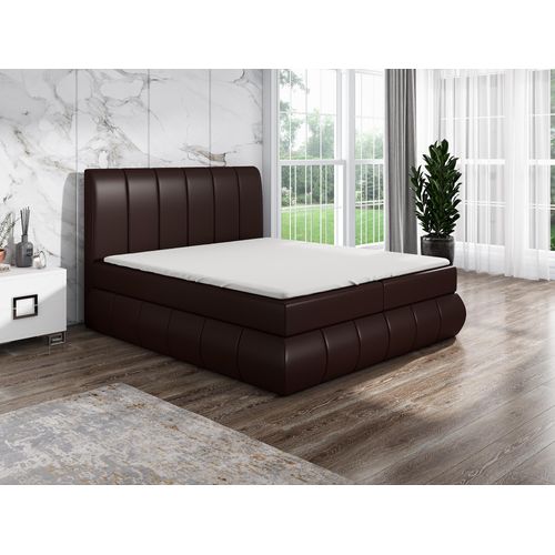 Boxspringbett EZRA 140x200 mit 2 Bettkästen, Bonell-Matratze und Topper. Dekorative Stifte an den Seiten der Kopfstütze. Bett Komplett-Set mit Matratze,Bettkasten & Kopfteil. Stoff Eko Cayenne. Elegantes Bett mit massives Kopfteil.