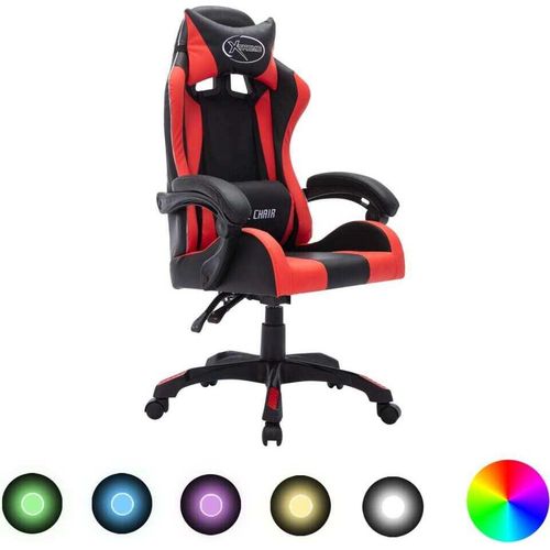 Gaming-Stuhl mit RGB LED-Leuchten Rot und Schwarz Kunstleder