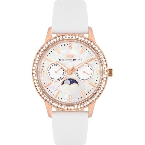 Damen Multifunktionsuhr roségold Echtleder weiß