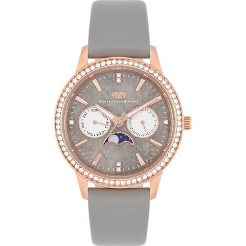 Damen Multifunktionsuhr roségold Echtleder grau