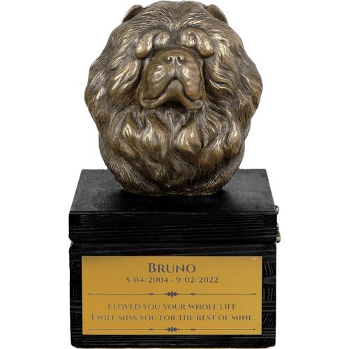 Chow Chow - eine Urne mit Gravur und Hundeskulptur, letzter Abschied, handgefertigtes Produkt der Marke Art-Dog