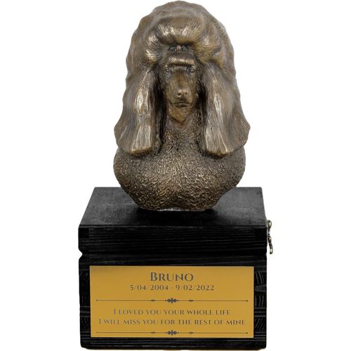Pudel - eine Urne mit Gravur und Hundeskulptur, letzter Abschied, handgefertigtes Produkt der Marke Art-Dog