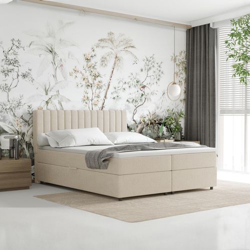 Boxspringbett 160x200 EVEREST, mit Topper, mit Bettkästen, Doppelbett, Beige, Panda Möbel