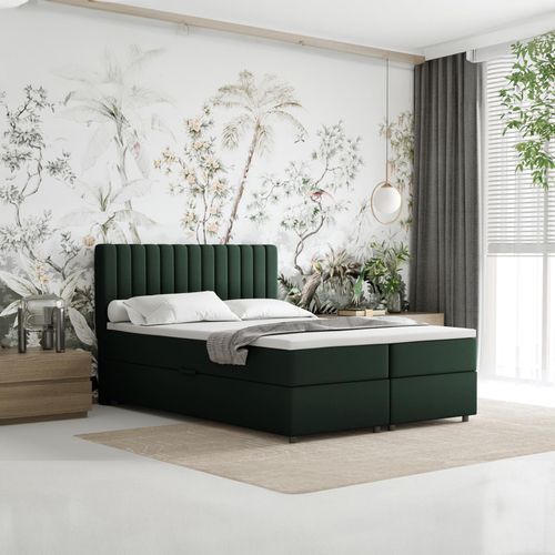 Boxspringbett 140x200 EVEREST, mit Topper, mit Bettkästen, Doppelbett, Dunkelgrün, Panda Möbel