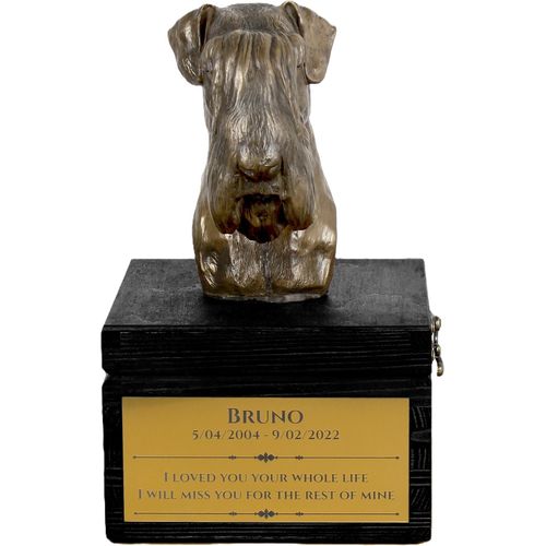 Schnauzer I - eine Urne mit Gravur und Hundeskulptur, letzter Abschied, handgefertigtes Produkt der Marke Art-Dog