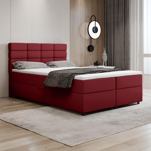 Boxspringbett 140x200, mit Bettkasten, Rot, Matratze und Topper, Doppelbett, REVE, Panda Möbel