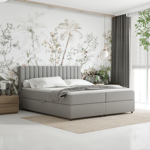 Boxspringbett 180x200 EVEREST, mit Topper, mit Bettkästen, Doppelbett, Hellgrau, Panda Möbel