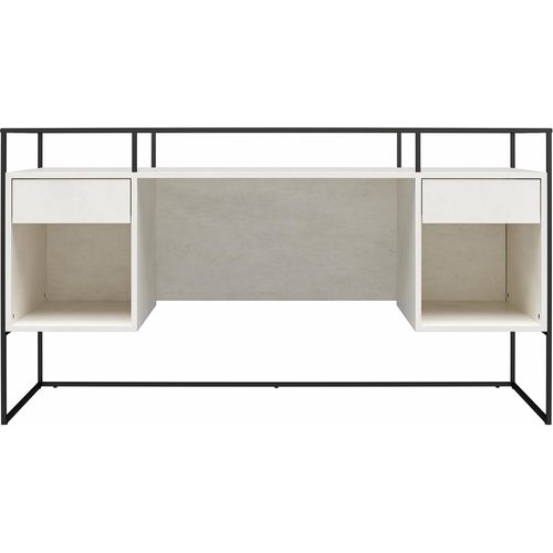 Schreibtisch mit 2 Schubladen und Ablage aus Glas und Sockel aus MDF-Gips