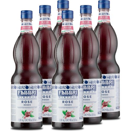 Food-United MIXYBAR-ROSEN-BLÜTEN-FABBRI Sirup 6x1L PET-Flasche - sciroppo di rose Italien - ohne Aroma- Farb- & Konservierungsmittel - Roseinsirup geeignet für Bloomin-Cocktails mit und ohne Alkohol & Eis-Tee - oder auch für Limonade Mocktails Rosenwass