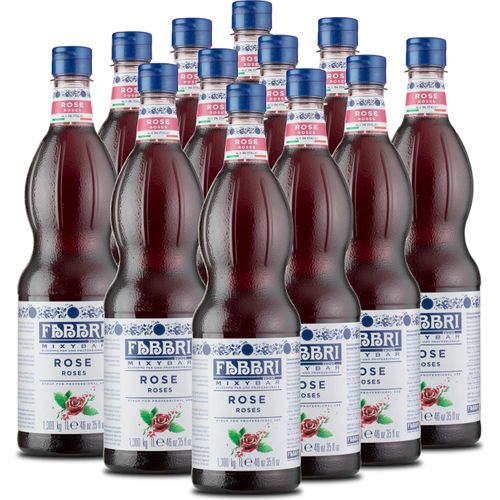 Food-United MIXYBAR-ROSEN-BLÜTEN-FABBRI Sirup 12x1L PET-Flasche - sciroppo di rose Italien - ohne Aroma- Farb- & Konservierungsmittel - Roseinsirup geeignet für Bloomin-Cocktails mit und ohne Alkohol & Eis-Tee - oder auch für Limonade Mocktails Rosenwass