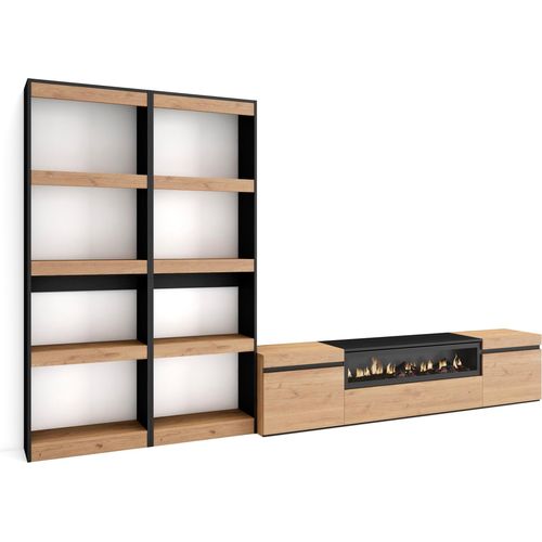 Wohnwand Wohnzimmer, 320x35x186cm, Für TV-Geräte bis zu 80