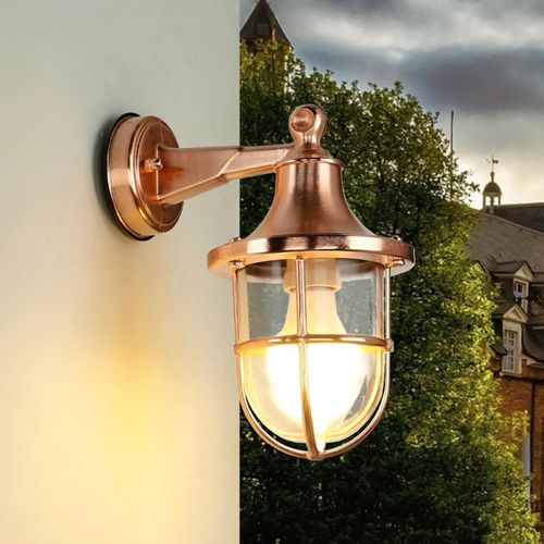 Außenlampe Wand in Kupfer IP64 E27 Glas Messing massiv Maritim Außenleuchte HausGarten
