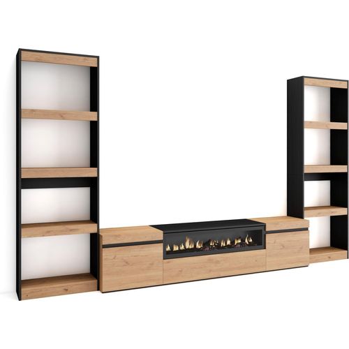 Wohnwand Wohnzimmer, 320x35x186cm, Für TV-Geräte bis zu 80