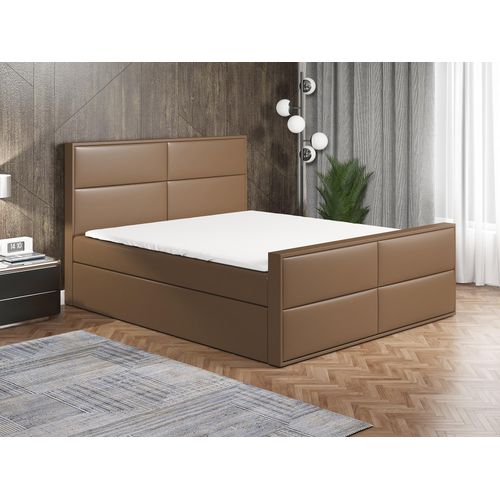 Boxspringbett RON 160x200 mit 2 Bettkästen, Bonell-Matratze und Topper. Dekorative Stifte an den Seiten der Kopfstütze. Bett Komplett-Set mit Matratze,Bettkasten & Kopfteil. Stoff Eko Cayenne. Elegantes Bett mit massives Kopfteil.
