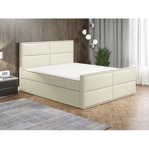 Boxspringbett RON 140x200 mit 2 Bettkästen, Bonell-Matratze und Topper. Dekorative Stifte an den Seiten der Kopfstütze. Bett Komplett-Set mit Matratze,Bettkasten & Kopfteil. Stoff Eko Cayenne. Elegantes Bett mit massives Kopfteil.