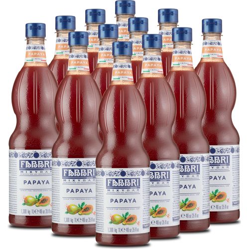 Food-United MIXYBAR-PAPAYA-FABBRI Sirup 12x1L PET-Flasche - Sciroppo Di Papaya Italien - ohne Aroma- Farb- & Konservierungsmittel geeignet für Cocktail mit und ohne Alkohol oder für karibische tropische Getränke & Drinks - oder auch für Cocktail-Bars Tik