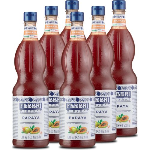 Food-United MIXYBAR-PAPAYA-FABBRI Sirup 6x1L PET-Flasche - Sciroppo Di Papaya Italien - ohne Aroma- Farb- & Konservierungsmittel geeignet für Cocktail mit und ohne Alkohol oder für karibische tropische Getränke & Drinks - oder auch für Cocktail-Bars Tik