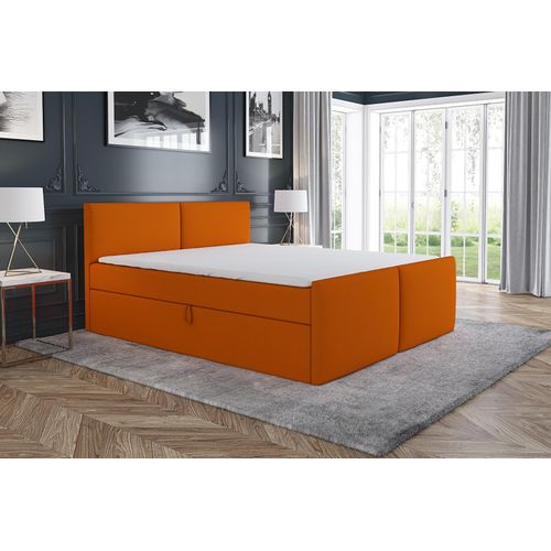Boxspringbett BRAN 180x200 mit 2 Bettkästen, Bonell-Matratze und Topper. Farbe: Orange.