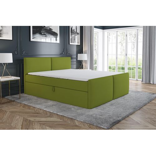 Boxspringbett BRAN 160x200 mit 2 Bettkästen, Bonell-Matratze und Topper. Farbe: Grün.