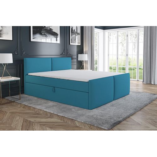 Boxspringbett BRAN 120x200 mit 2 Bettkästen, Bonell-Matratze und Topper. Farbe: Blau.