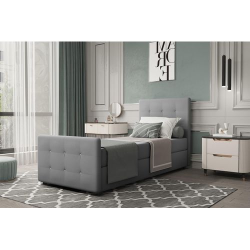Boxspringbett Gästebett MARKOS 90x200cm Bettkasten Seite Rechts Stoff Grau