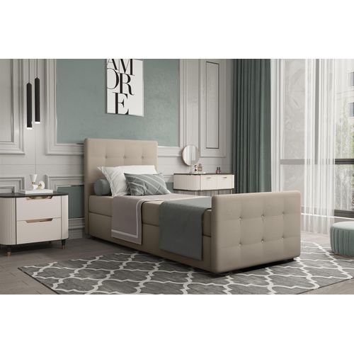 Boxspringbett Gästebett MARKOS 100x200cm Bettkasten Seite Links Stoff Beige