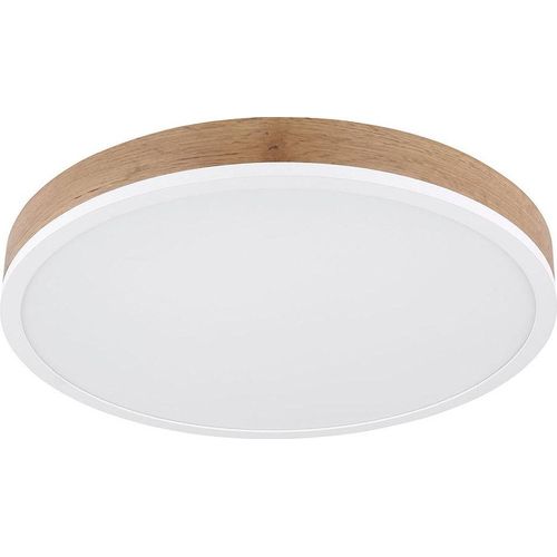 LED Deckenlampe, weiß, Metall, Holzoptik, D 45 cm