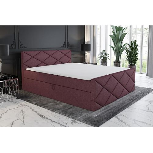 Boxspringbett LUXA 200x200 mit 2 Bettkästen, Bonell-Matratze und Topper. Farbe: Violett.
