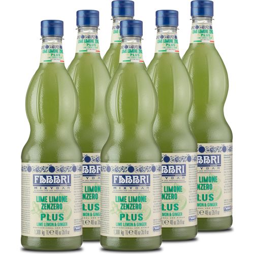 Food-United MIXYBAR-PLUS Limette & Zitrone FABBRI Sirup 6x1L PET-Flasche - sciroppo di lime aus Italien - ohne Aroma- Farb- & Konservierungsmittel geeignet für Cocktails mit & ohne Alkohol & Mojitos - oder auch für Limonade Eistee Mocktails, GVO-Fr